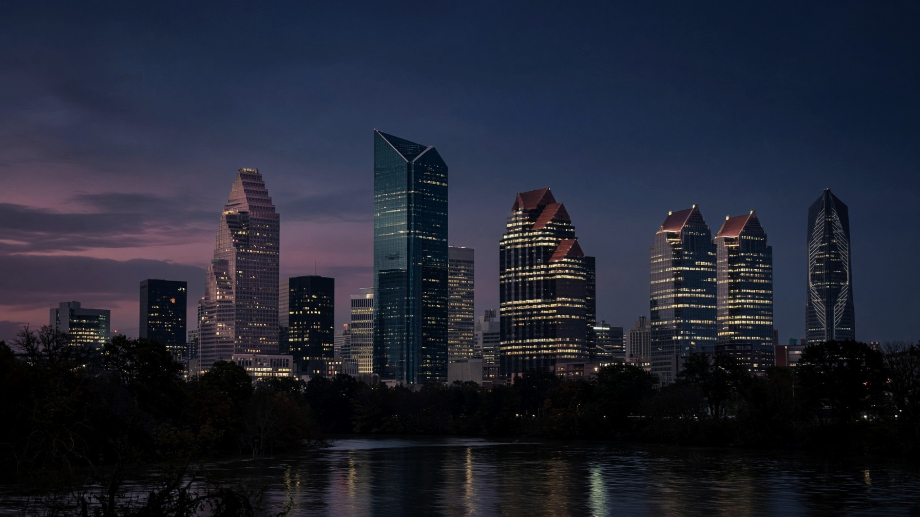 Downtown Houston skyline at dusk